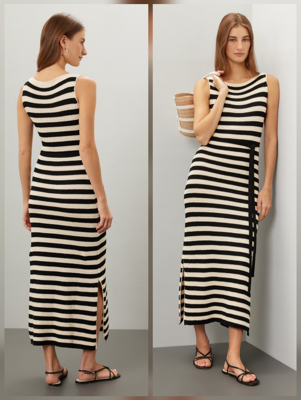 Jason Wu Striped Knit Dress Sleeveless Boat Neck Pull-On Size M